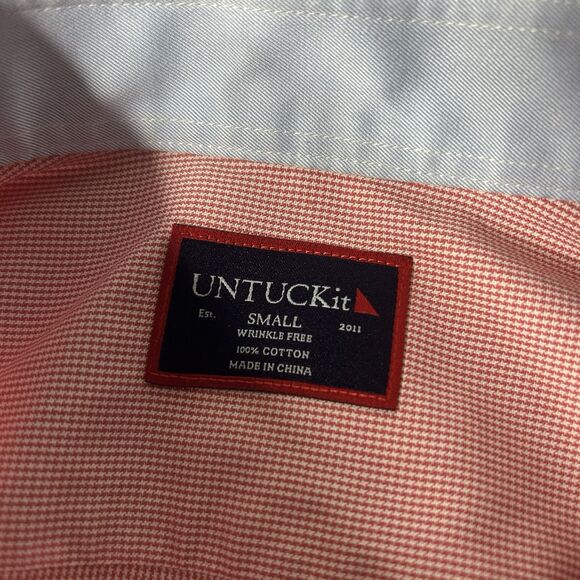 UNTUCKit Mens Shirt Small Houndstooth Red Salmon Long Sleeve Preppy Classic - Picture 3 of 8